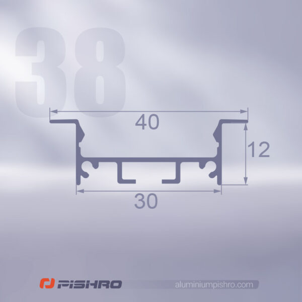 ابعاد لاین نوری و پروفیل لاین نوری توکار کد 38