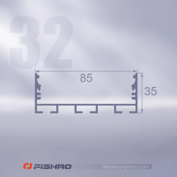 ابعاد لاین نوری و پروفیل لاین نوری روکار کد 32