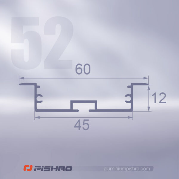 ابعاد لاین نوری و پروفیل لاین نوری توکار کد 52